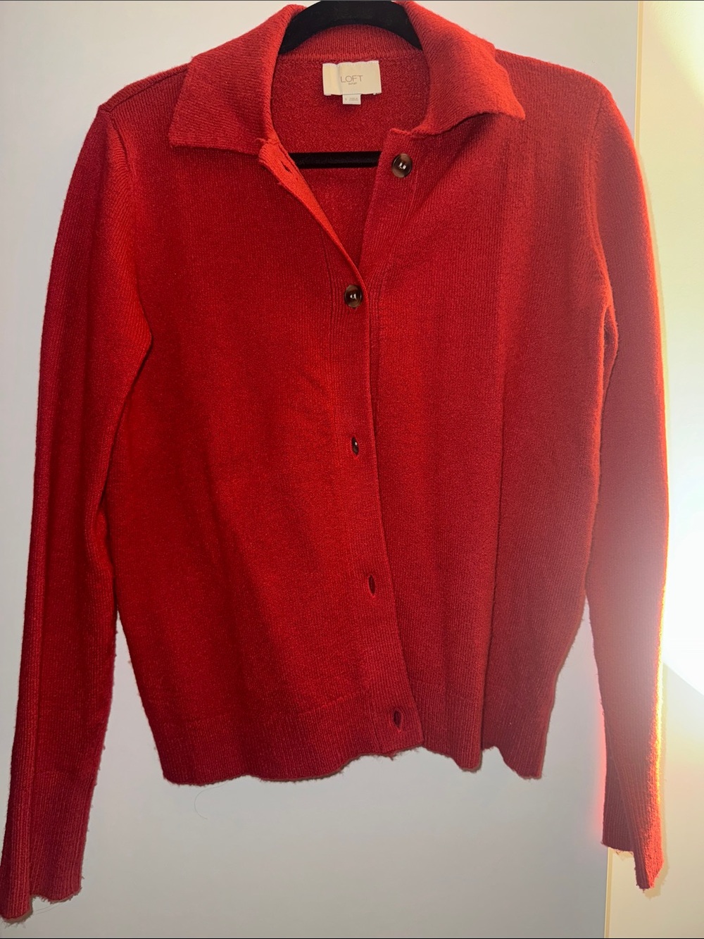 LOFT Red Button-Front Collared Cardigan